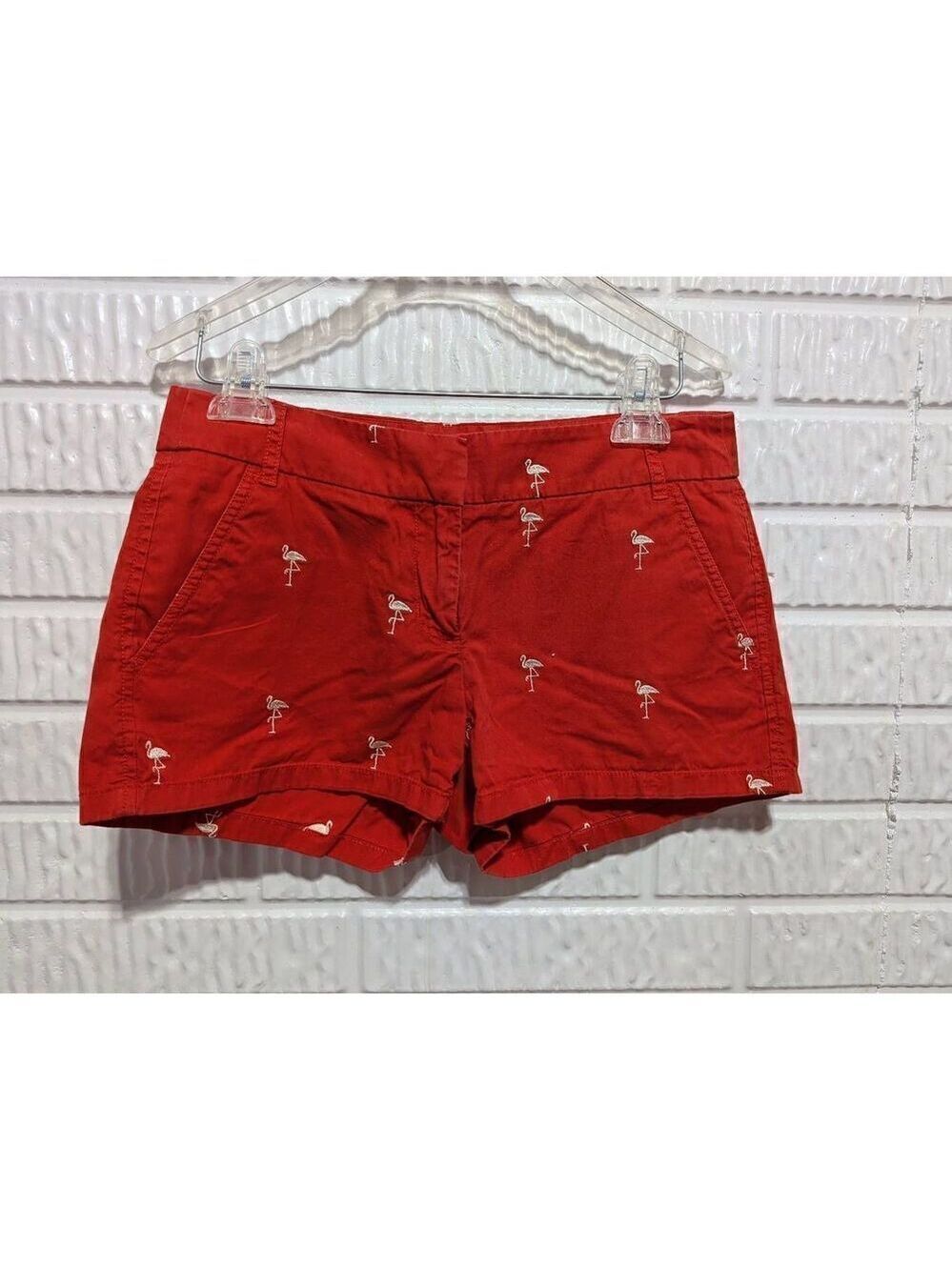 J. Crew Women's Orange & Pink Flamingo Embroidered Cotton Chino Shorts Size 2